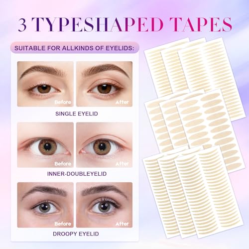 Double Eyelid Tape 600 Pcs,Create Perfect Double Eyelids, Lift Sagging Eyelids, Change Asymmetrical Eye Size,Three Sizes To Perfectly Enhance Your Eyes,And Make Your Eyes More Charming