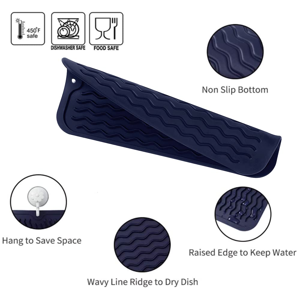 MicoYang Silicone Dish Drying Mat for Multiple Usage,Easy clean,Eco-friendly,Heat-resistant Silicone Mat for Kitchen Counter,Sink,Bar,Bottle,or Cup Navy Blue S 12inches x 6 inches