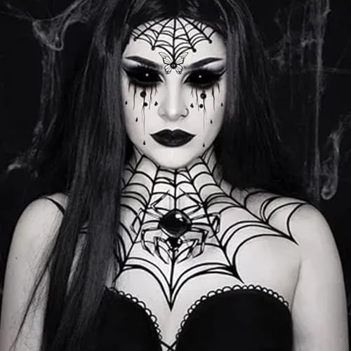 Halloween Face Tattoo Stickers - 10 Sheets Spider Web Eye Makeup
