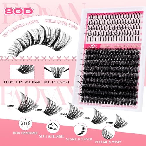 FADVAN 80D Volume Lash Clusters 12-20mm with Spike Lashes