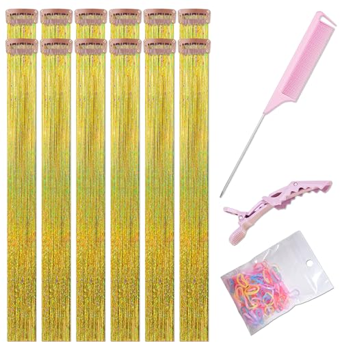 Hair Tinsel Clip in Extensions 12Pcs 24 Inch Glitter