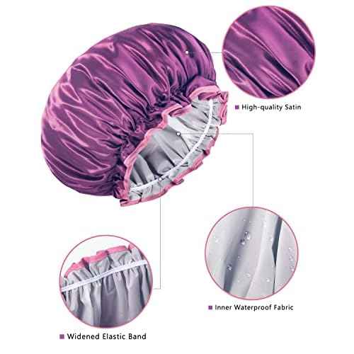 Aquior Shower Caps, Reusable Shower Cap for Women, Double Layer Waterproof Hair Cap, Large Size for All Hair Lengths,for Girls Spa Home Salon Use (purple)