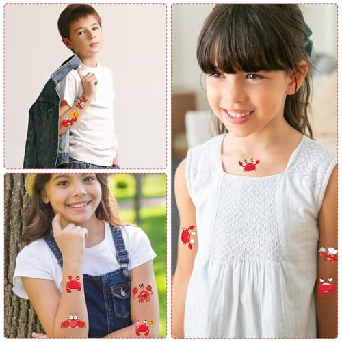 Crab Temporary Tattoo Stickers - 200+ Pieces, 8 Sheets