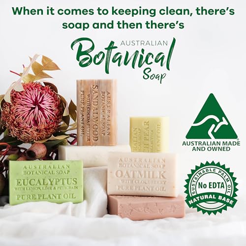 Australian Botanical Soap, Goats Milk, Sandalwood, Oat Milk, and Aloe Vera 6.6 oz. (187 g) Soap Bars | Natural Soap Base | Shea Butter Enriched Bar Soap - Woodsy Assorted Pack of 4