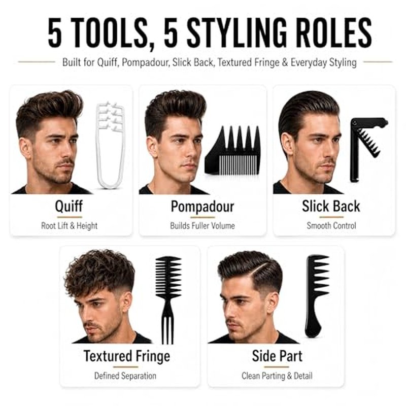5-Piece Root Lift Texture Comb Set for Men & Women