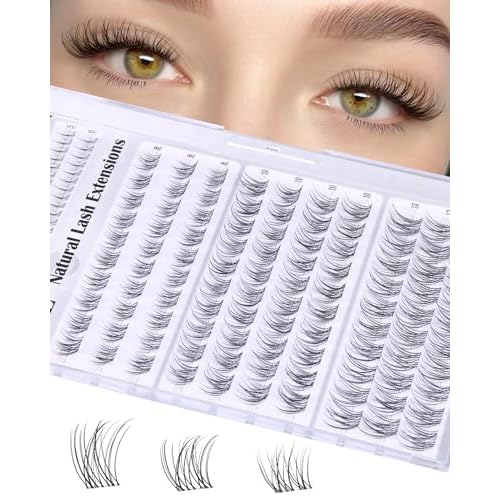 ALICE Natural Short Lash Clusters 8-12mm Eyelash Clusters Wispy Cluster Eyelash Extensions Clear Band Individual Lashes with 5-6mm Bottom Lashes