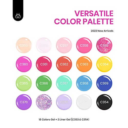 Beetles 24Pcs Gel Nail Polish Set with Base Gel Top Coat White Black Liner Gel Nail Art Brush, 2024 Summer Gel Polish Kit Neon Bright Blue Pink Purple Green Jelly Gel Polish Soak Off Uv Gel Nail Kit