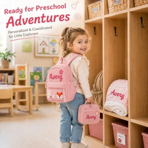 Personalized Girls Preschool Backpack & Lunch Bag Set with Blanket