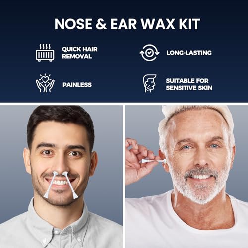 SUERBEATY Nose Wax Kit Men, Nose and Ear Hair Waxing Kit | 40 Sticks, 100g Wax, Up to 20 Uses | Smart Temp Control | USB Fast Heating | Safe for Sensitive Nasal Skin, Painless
