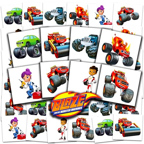 Blaze and the Monster Machines Tattoos Party Favors Bundle ~ 70+ Perforated Individual 2" x 2" Blaze Temporary Tattoos for Kids Boys Girls (Blaze Party Supplies MADE IN USA)