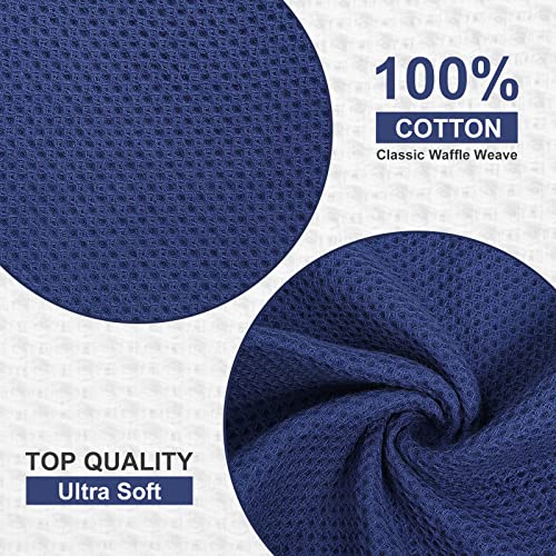 Kitinjoy 100% Cotton Kitchen Dish Cloths, 6 Pack Waffle Weave Ultra Soft Absorbent Dish Towels for Drying Dishes Quick Drying Kitchen Towels Dish Rags, 12 X 12 Inches, Navy Blue