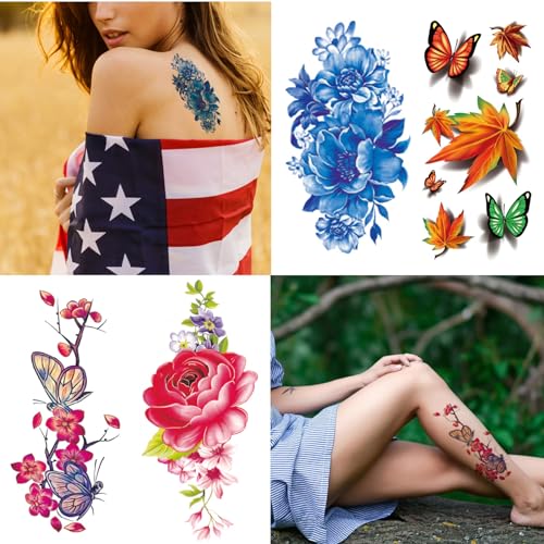82 Sheets Temporary Tattoos - Flowers, Butterflies & Mixed Designs