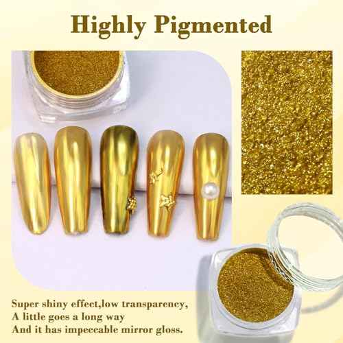 SIUSIO Chrome Nail Powder, Metallic Mirror Effect Chrome Powder Holographic Shimmer Glitter Dust Manicure Decoration Nail Art Pigment for DIY Gel Polish Nail Art, Resin Craft, Salon, Gifts - Gold