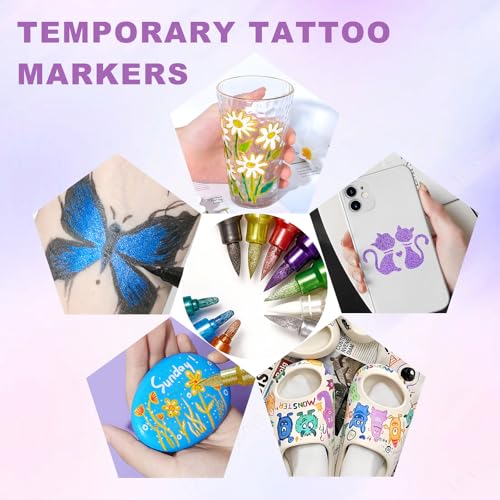 Temporary Tattoo Markers Kit - 10 Colors + 81 Stencils