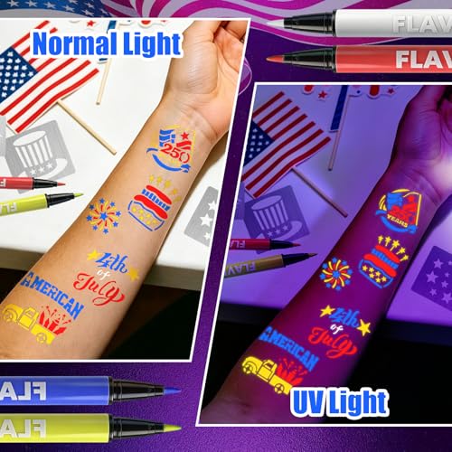 UV Glow Tattoo Markers with 9 Stencils - 4 Color Body Paint Pens