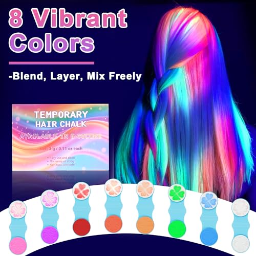Temporary Hair Chalk 8 Colors - Washable Neon Glow UV