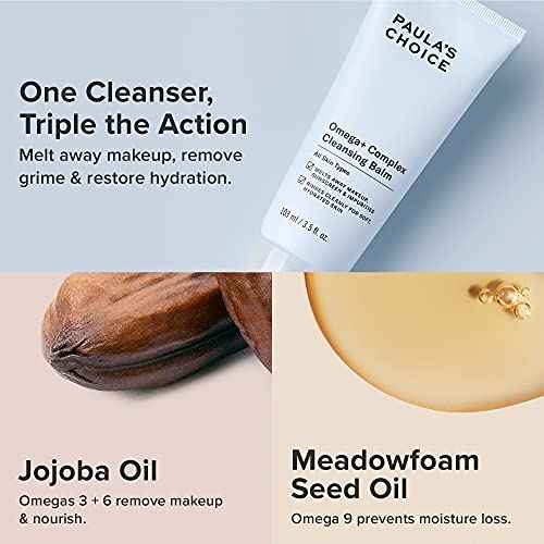 Paula's Choice Omega Complex Face Cleansing Balm, Double Cleanse Face Wash & Gentle Daily Makeup Remover, Suitable for Dry & Sensitive Skin, Mineral Oil-Free, & Fragrance-Free, 3.5 Fl Oz