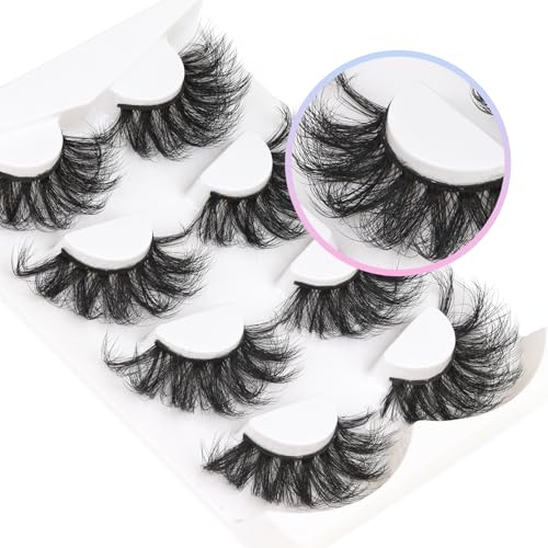 Losha 25mm 3D Faux Mink Lashes - Fluffy Volume False Eyelashes 4 Pairs