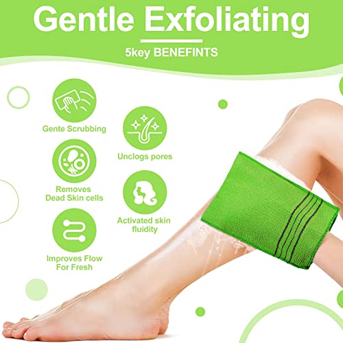 Tatuo 12 Pack Korean Exfoliating Body Mitts - 4 Colors, 8 x 5.5 in, Handheld Body Scrub Gloves for Smooth Skin