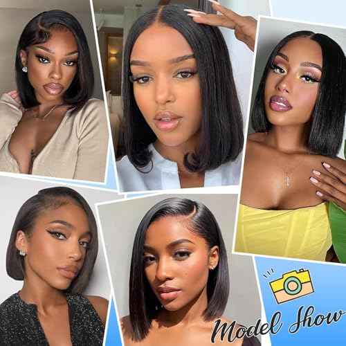 Bob Wig Human Hair 10 Inch 13x4 Lace Front Wigs Human Hair Pre Plucked 200% Density Short Straight Bob Wig Natural Color Glueless Bob Wigs for Black Women