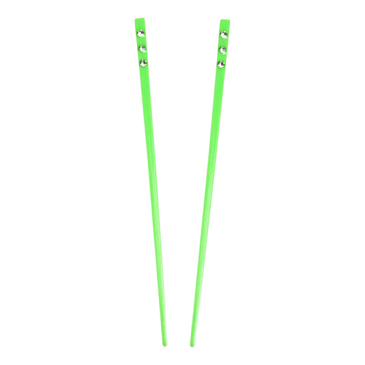 Set of 2 Hair Sticks with 3 Diamonds Chopsticks - Neon Green