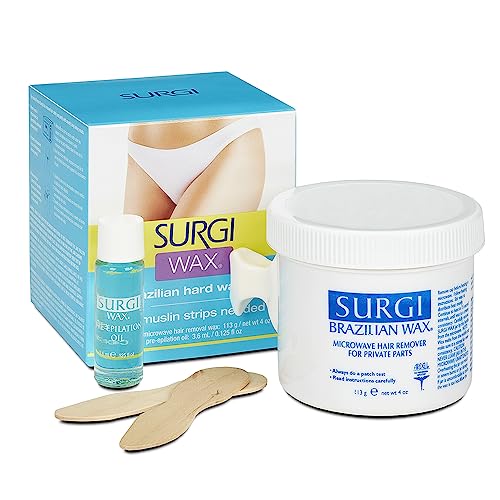 Surgiwax Brazilian Hard Wax Kit 4oz, Waxing Kit for Hair Removal with Pre-Epilation Oil (82563)