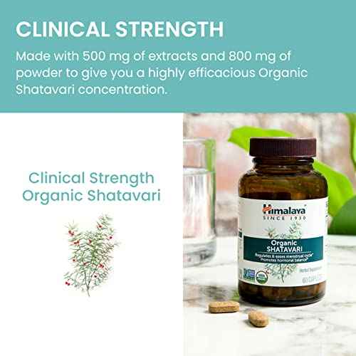 Himalaya Organic Shatavari for PMS, Menstrual Cramp Relief, Menopause Support, and Women's Health, 1,300 mg, 60 Caplets, 2 Month Supply, 2 Pack