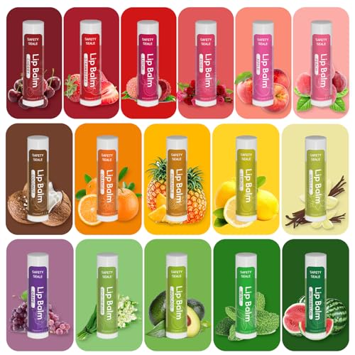 64 Pack Natural Lip Balm Bulk with Vitamin E and Coconut Oil - Moisturizing Dry Cracked Lips, Mini Chap Stick Gifts for Kids Women Men- 16 Flavors - Non-GMO