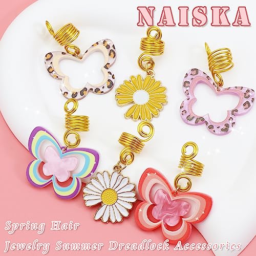 NAISKA Colorful Butterfly Jewelry for Hair Braid Clips Daisy Braid Dreadlocks Charms Accessories Spring Braid Pendant Hair Cuffs Loc Braid Hair Jewelry for Women and Girls (6PCS)