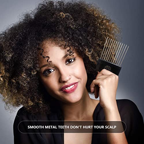 2 Pack Metal Afro Hair Picks with Fist Handle - Black