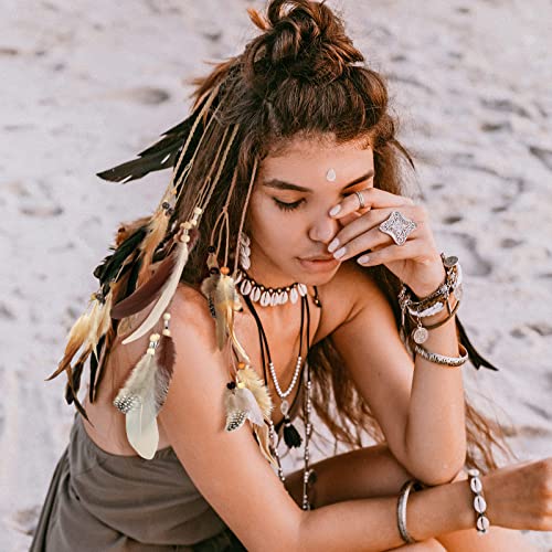12 Pcs Feather Hair Clips with Comb - Boho Braided Beads