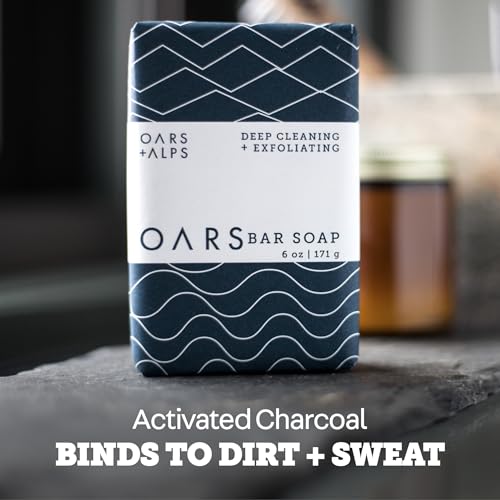Oars + Alps Exfoliating & Moisturizing Bar Soap for Men, Deep Cleaning Soap, Clean Ingredients, All Skin Types, Blue Charcoal, 1pk