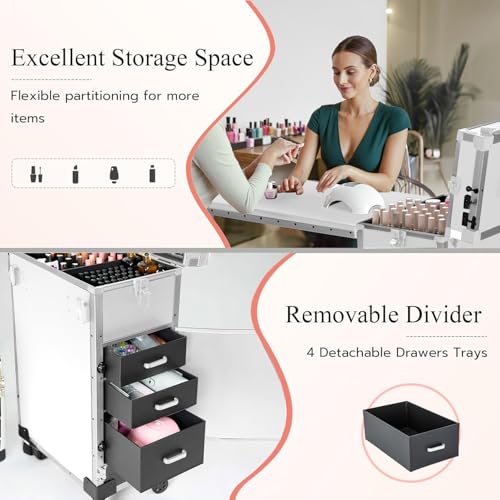 Professional Rolling Nail Cart with Bluetooth Speaker & Lockable Drawers