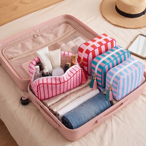 Kacctyen 6 Pack Striped Makeup Bags with Tassel - Travel Cosmetic Pouch