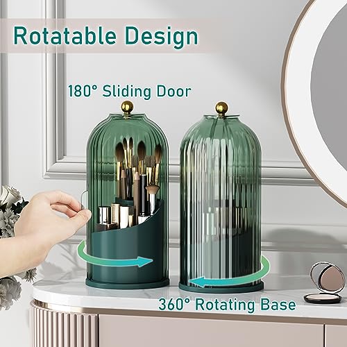 GAXmi Rotating Makeup Brush Holder with Sliding Lid