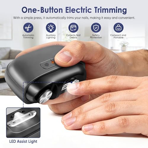 Electric Nail Clipper with LED Light & Storage