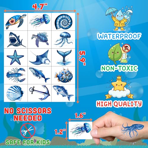 Ocean Temporary Tattoos for Kids - Under The Sea Party Favors