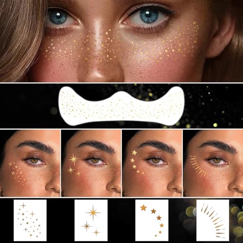 20 Pcs Gold Glitter Freckles Face Tattoo Waterproof Makeup