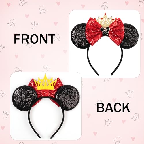 Sequin Mouse Ears Headband with Crown for Women