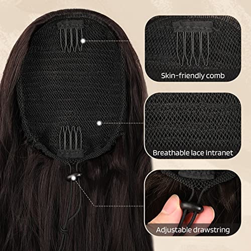 FLUFYMOOZ Ponytail Extension, 26 Inch Drawstring Ponytail Hair Extensions for Women，Long Curly Wavy Ponytail Natural Wavy Synthetic Hairpiece for Women Daily Use party (26 Inch Natural Black)