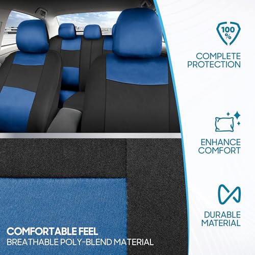 BDK PolyPro Car Seat Covers Full Set in Blue on Black – Front and Rear Split Bench Seat Covers, Easy to Install, Car Accessories for Auto Trucks Van SUV