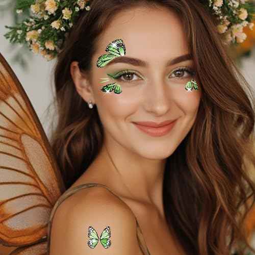 Glitter Fairy Makeup Kit Accessories For Women Butterfly Face Temporary Tattoos Stickers For Eyes Princess Rave Party Favors Gifts
