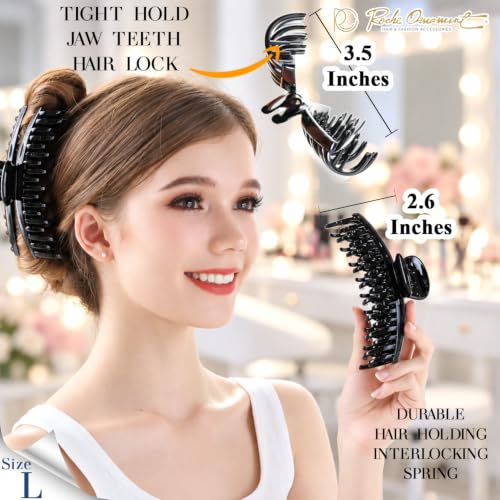 RC Roche 6 Pack Large Double-Tooth Hair Claw Clips – Big Jumbo Black
