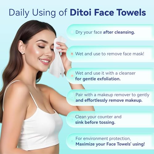 Ditoi Disposable Face Towels XL, Soft Cotton Facial Cleansing Cloths, Dry Face Towelettes for Makeup Removal, Sensitive Skin & Daily Skin Care,10"¡¿12", 200 Count (4 Pack)