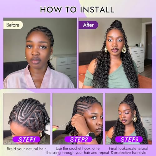 Feather Crochet Human Hair 18" Deep Wave Extensions #1B Black