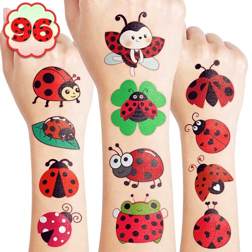 96 Pre-Cut Ladybug Temporary Tattoos for Kids