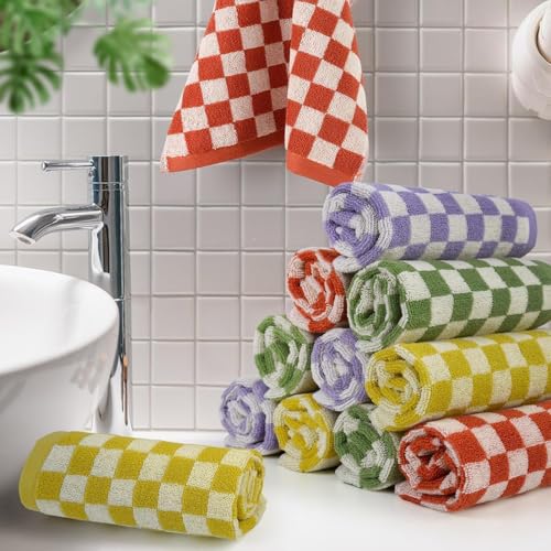 Jacquotha Washcloths 12 Pack Checkered - Wash Cloths for Showering (13"x13") in 4 Colors, Multi-Purpose Bathroom Face Cloths, Soft and Cute