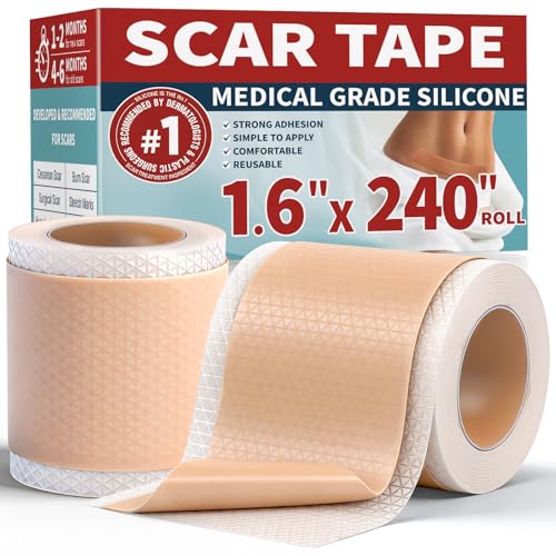 1.6¡±x240¡±Roll Medical Grade Silicone Scar Sheets, Reusable Silicone Scar Tapes for Surgical, C-Section, Tummy Tuck, Keloid Scars- Easy to cut