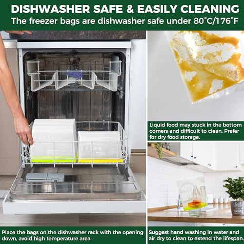 Reusable Half Gallon Freezer Storage Bags 20 Pack - Dishwasher & Microwave Safe