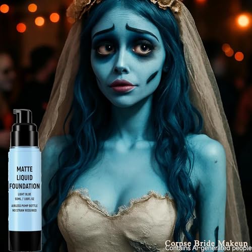 Light Blue Liquid Foundation for Halloween Corpse Bride Makeup